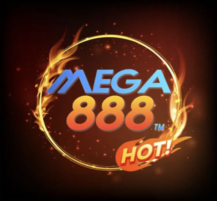 The official Mega888 logo emblazoned with a ring of fire and the word 'HOT!' at the bottom right corner